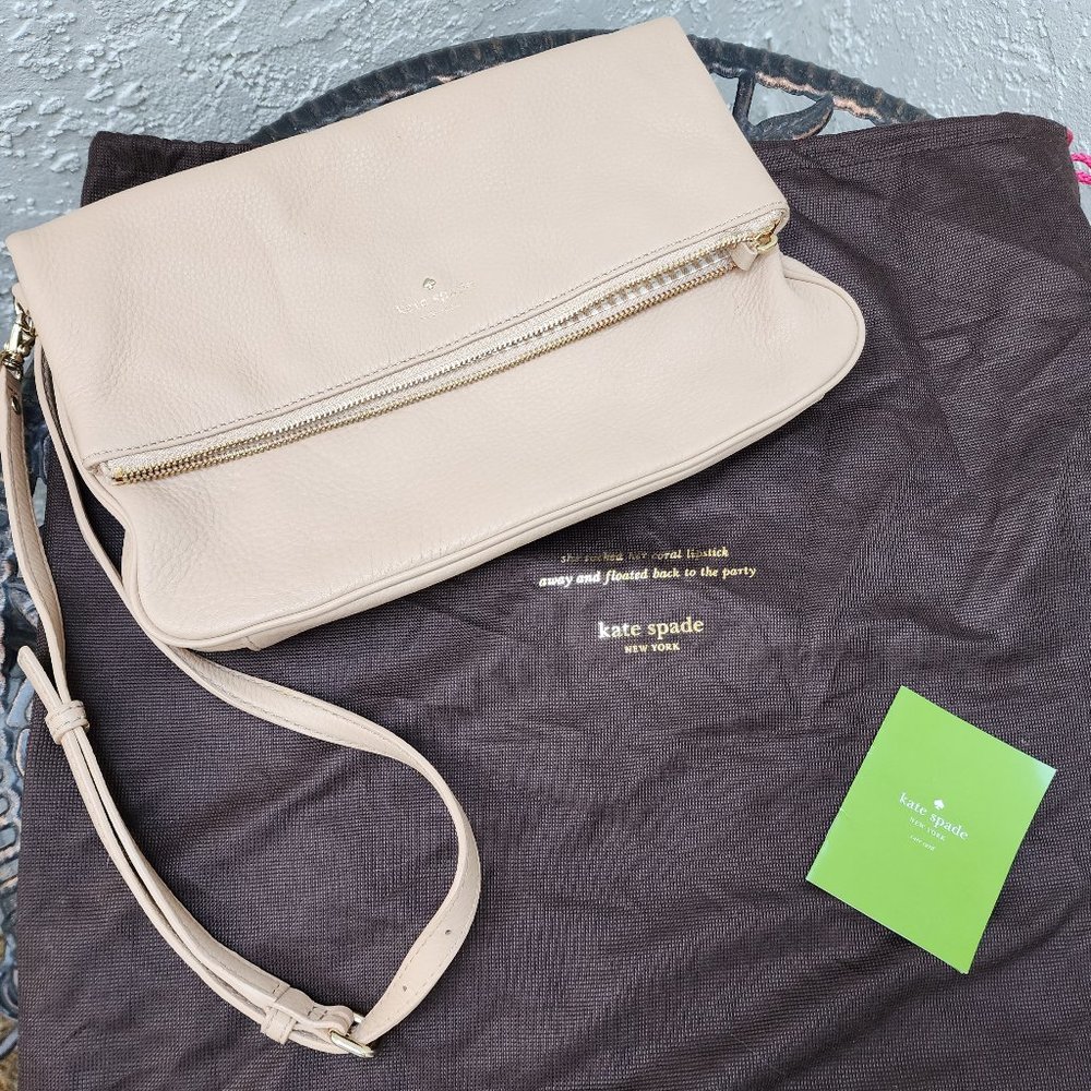 Kate Spade tan/cream fold over crossbody/shoulder bag + dust bag